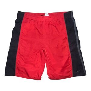 Nike Vintage Red & Black Men's Swim Trunks Mesh Netting Large EUC